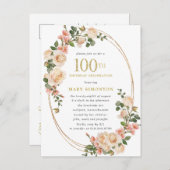 アイボリー素朴ホワイトローズ100thバースデーパーティー インビテーションポストカード (正面/裏面)