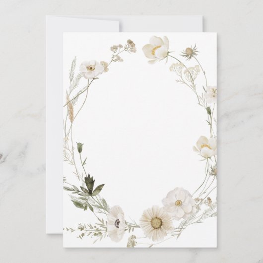 アイボリー素朴ワイルドフラワーリース誕生日パーティー 招待状 (裏面)