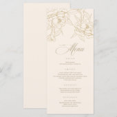 アイボリー結婚のメニューカード、金ゴールドフローラPeony プログラム (正面/裏面)