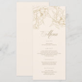 アイボリー結婚のメニューカード、金ゴールドフローラPeony プログラム (正面/裏面)