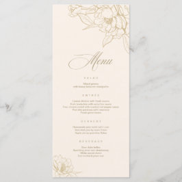 アイボリー結婚のメニューカード、金ゴールドフローラPeony プログラム