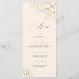 アイボリー結婚のメニューカード、金ゴールドフローラPeony プログラム