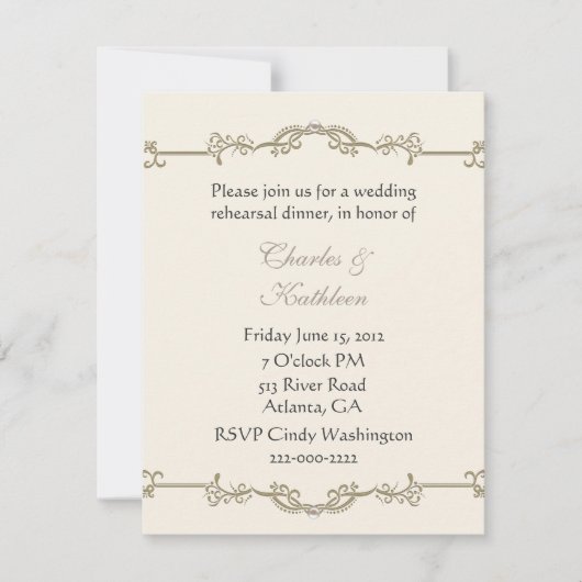 アイボリー結婚のリハーサルディナー招待状 招待状 (正面)
