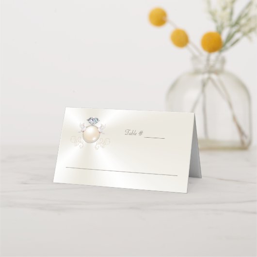 アイボリー結婚の表番号と座席表コンボ プレイスカード (裏面)