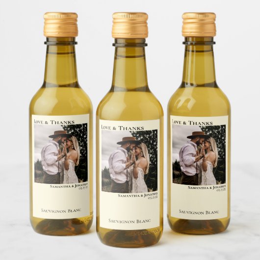 アイボリー結婚クリームフォトラブ&ミ感謝していニオ ワインラベル (ボトル)