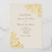 アイボリー結婚フローラ金ゴールド 箔招待状 (正面)