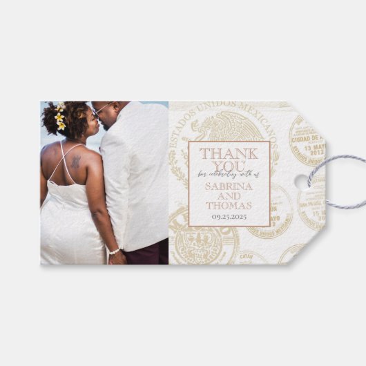 アイボリー結婚メキシコ写真 ギフトタグ (正面(横))