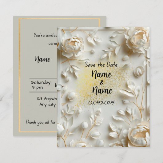 アイボリー結婚式招待状 (正面/裏面)