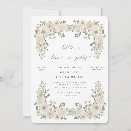 アイボリー縁どフローラ写真卒業パーティー招待状 招待状 (正面)