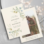 アイボリー繊細な山花ボホ結婚の写真 セーブザデート<br><div class="desc">このエレガントな結婚式は、日付カードを除いて色彩の鮮やか、バターイエロー、セージ緑、ほこりっぽい緑、ライトブルーの手水色のワイルドフラワーの写真と背面の詳細を備えている。このデザインの高度なカスタマイズについてクリックは、上の青いデザインツールボタンをクリックして下さい。一致するアイテムも利用可能である。</div>