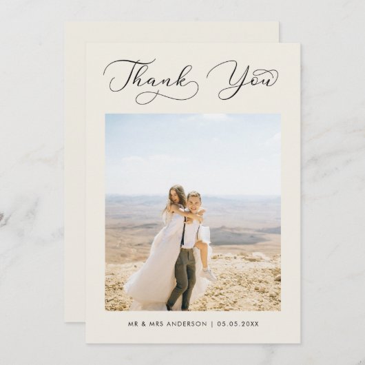 アイボリー繊細な書結婚道の写真ありがとう サンキューカード (正面/裏面)