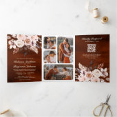 アイボリー自然フローラQRコードテラコッタ結婚ズ 三つ折り招待状 (内部)