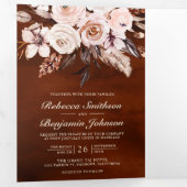 アイボリー自然フローラQRコードテラコッタ結婚ズ 三つ折り招待状 (内部最初)