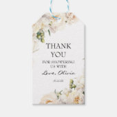 アイボリー色の優雅な牡丹のガーデン感謝 ギフトタグ (正面)