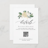 アイボリー花と緑QRコード結婚の詳細 エンクロージャーカード (正面/裏面)