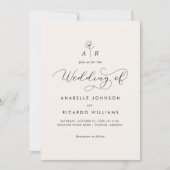アイボリー花モノグラムスクリプトフォトQRコー結婚ド 招待状 (正面)