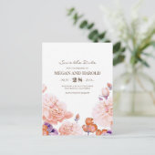 アイボリー花ヴィンテージエレガント保存日付 案内ポストカード (スタンド正面)