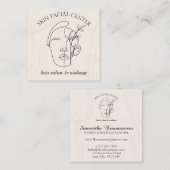 アイボリー花化粧ウーマン顔美容師フェイシャル スクエア名刺 (正面/裏面)