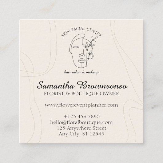 アイボリー花化粧ウーマン顔美容師フェイシャル スクエア名刺 (裏面)