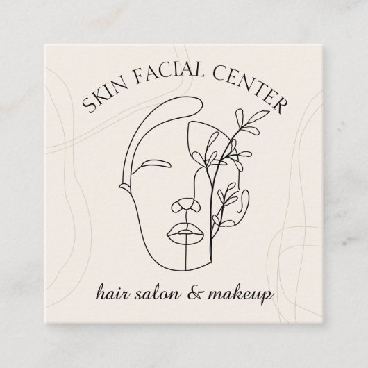 アイボリー花化粧ウーマン顔美容師フェイシャル スクエア名刺 (正面)
