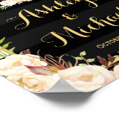 アイボリー花白黒ストライプ結婚の徴候 ポスター (角)