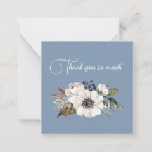 アイボリー花on blue thank you note card