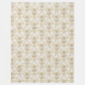 アイボリー華美ダマスク微妙な水色のモチーフ フリースブランケット (正面)