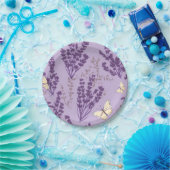 アイボリー蝶とラベンダーの花 ペーパープレート (パーティー)