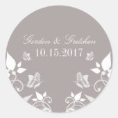 アイボリー蝶フローラ結婚式用シール ラウンドシール (正面)