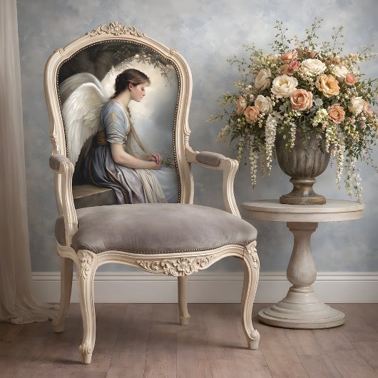 アイボリー調のデコパージュ ガーデンエンジェル 座像 薄葉紙