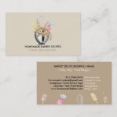 アイボリー調理師シェフ水彩ベーキング器具ベーカリー 名刺 (正面/裏面)