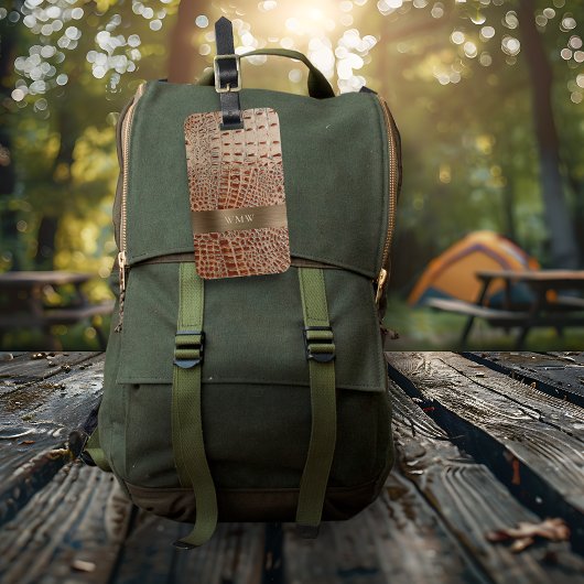 アイボリー赤爬虫類皮革銅金属モノグラム ラゲッジタグ