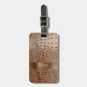 アイボリー赤爬虫類皮革銅金属モノグラム ラゲッジタグ (正面縦)