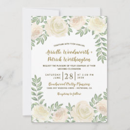 アイボリー赤面シャンパンフローラ結婚式招待状 招待状