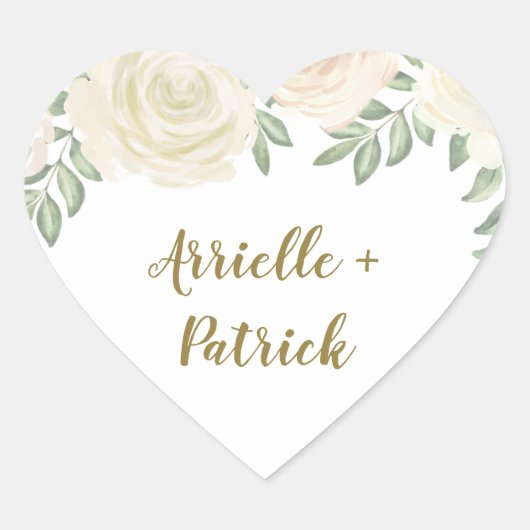 アイボリー赤面シャンパン結婚式の引き出物ステッカー ハートシール (正面)