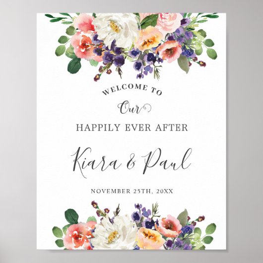 アイボリー赤面パープルピーチフローラグリーナリー結婚ズ ポスター (正面)