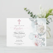 アイボリー赤面ピンクコテージフラワーズバプテスマ 招待状 (スタンド正面)