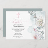 アイボリー赤面ピンクコテージ花洗礼式 招待状 (正面/裏面)