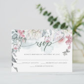 アイボリー赤面ピンクコテージ花RSVPカード 出欠カード (スタンド正面)