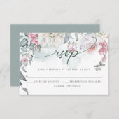 アイボリー赤面ピンクコテージ花RSVPカード 出欠カード (正面/裏面)