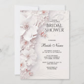アイボリー赤面ピンクフローラブライダルシャワー 招待状 (正面)