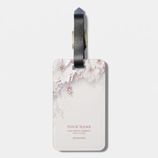 アイボリー赤面ピンクフローララゲージタグ ラゲッジタグ (裏面縦)
