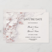 アイボリー赤面ピンクフローラ保存日付 セーブザデート (正面/裏面)