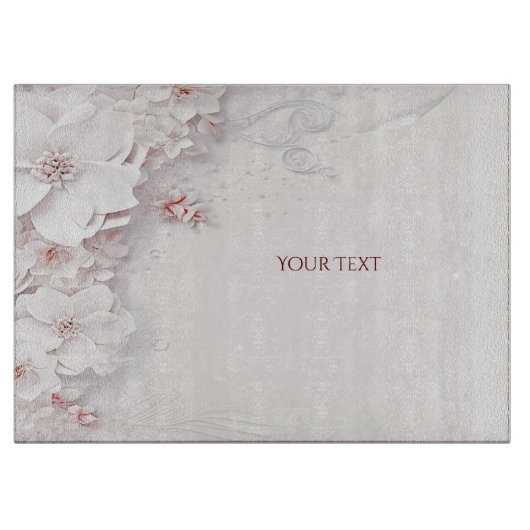 アイボリー赤面ピンクフローラ切断板 カッティングボード (正面)