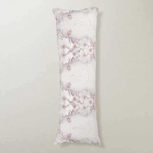アイボリー赤面ピンクフローラ抱き枕 ボディピロー (正面縦)