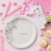 アイボリー赤面ピンクフローラ紙プレート ペーパープレート (パーティー)