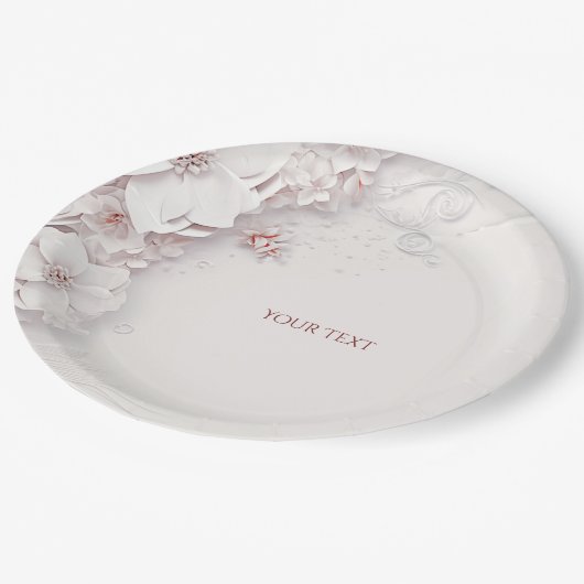 アイボリー赤面ピンクフローラ紙プレート ペーパープレート (アングル)
