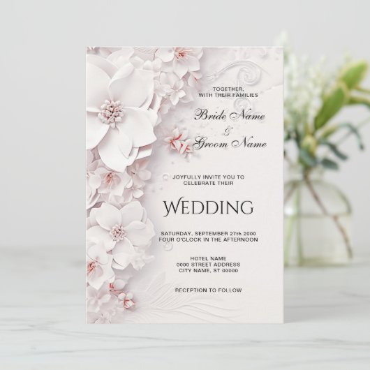 アイボリー赤面ピンクフローラ結婚式招待状 招待状 (スタンド正面)