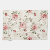 アイボリー赤面ピンクローズフローラ キッチンタオル (横)