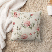 アイボリー赤面ピンクローズフローラ クッション (ブランケット)